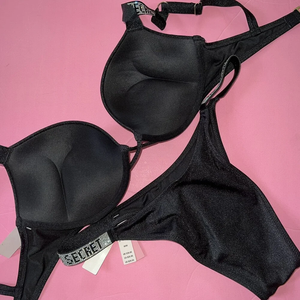 Victoria's Secret 34C BOMBSHELL BIKINI XS,S,M brazilian BOTTOM shine strap BLACK - Picture 4 of 4
